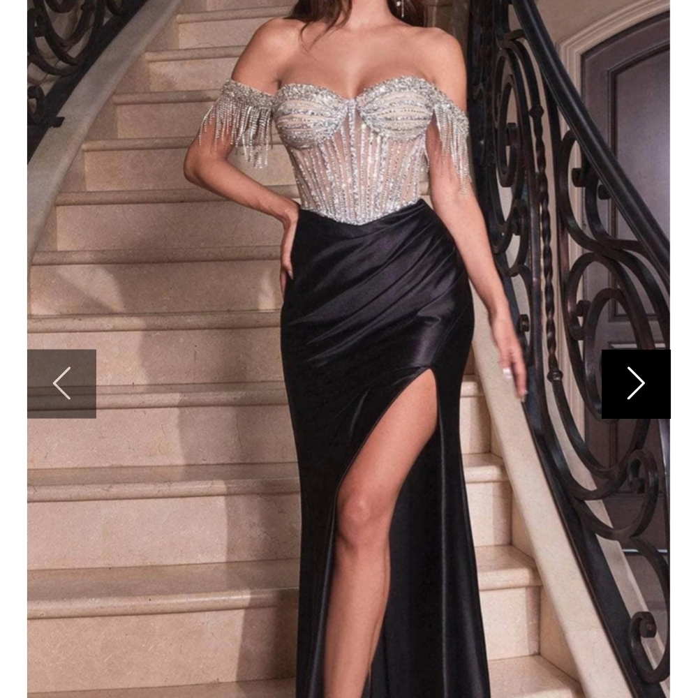 Ladivine Elegant Black Satin Gown with High Slit - Picture 5 of 7